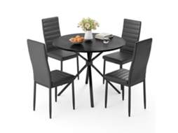 Conjunto Mesa De Jantar Redonda - Preto - Mdf E Metal - 1 Mesa E 4 Cadeiras - 100 Cm