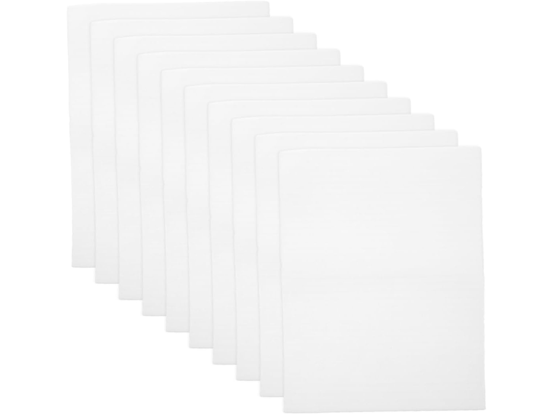 Pacote com 100 unidades de almofadas de espuma branca para embalagem, leves e duráveis, ideais para acolchoamento e proteção durante o transporte.