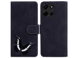 Capa De Celular Com Suporte Para Motorola Moto G Power (2025) Em Couro Sintético Com Estampa De Borboleta Preta