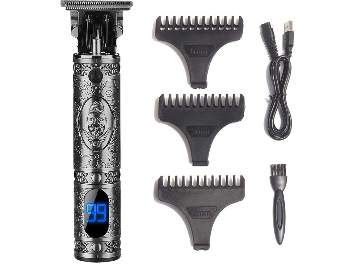 Máquina De Corte Masculina Profissional, Tesoura De Cabelo Sem Fio Com Display De Led E Kit De Aparação