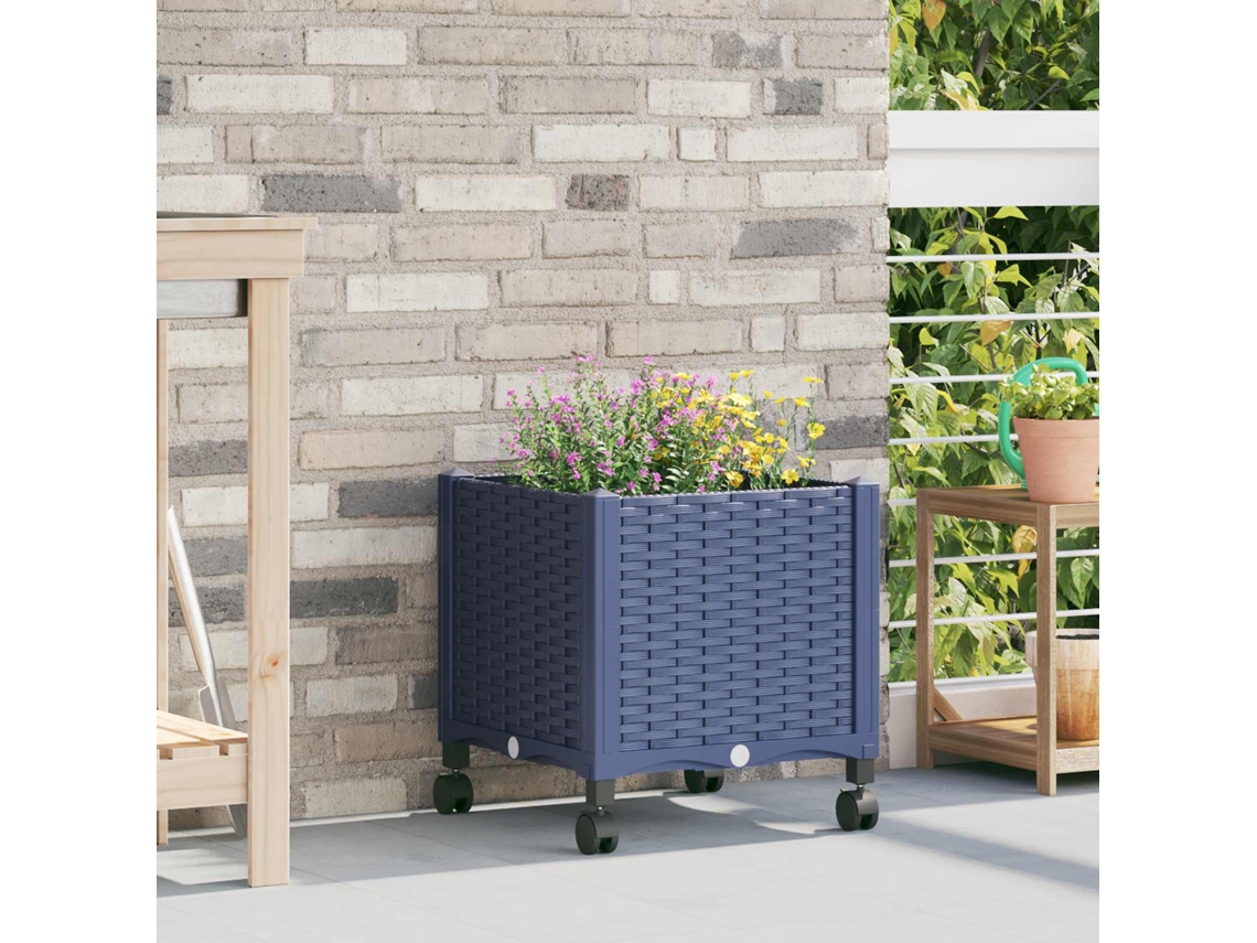 Vidaxl Vaso De Jardim Com Rodas Cinza Azul 40 X 40 X 48 Cm Pp