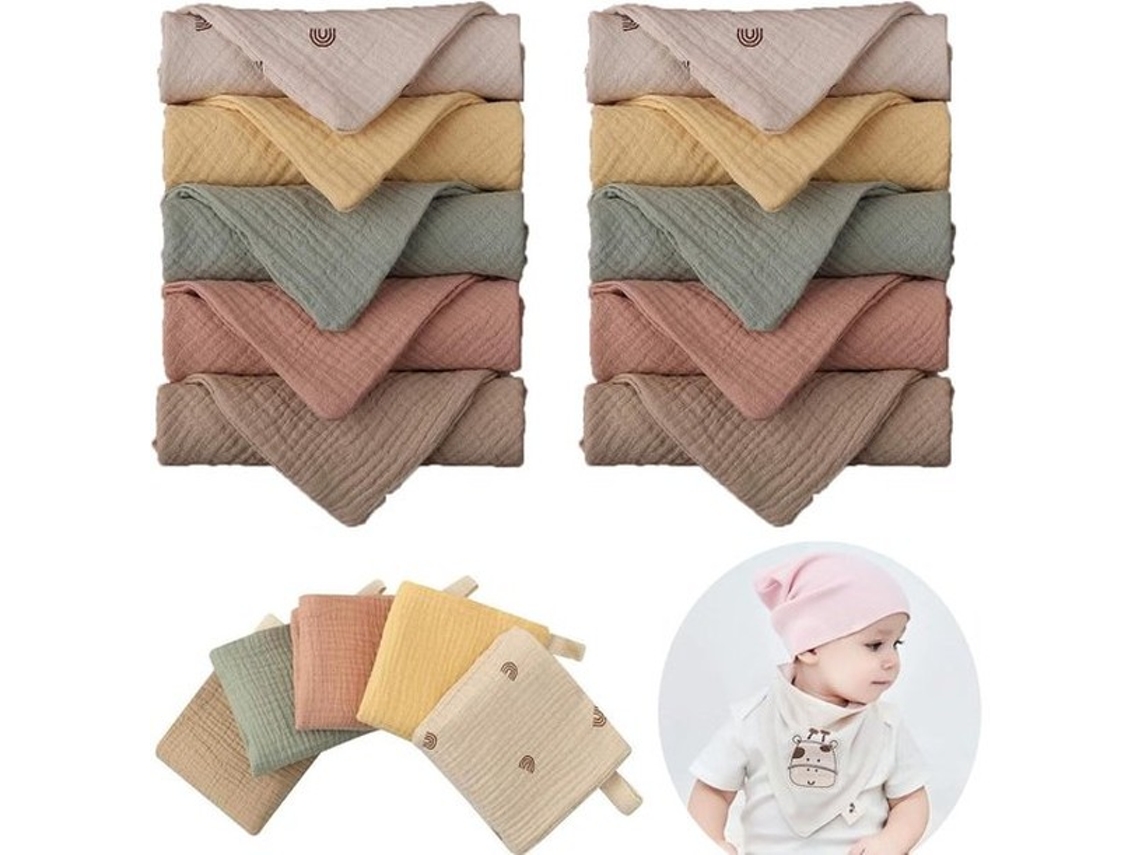 Solidchoice- Mousseline Handdoeken 10 Stuks - Babyhanddoek Met Capuchon - 23 X 23 Cm - 100% Katoen - Zacht En Dik - Sterke Wateropname