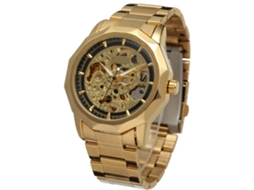 Relógio masculino automático elegante, relógio mecânico à prova d'água, dourado