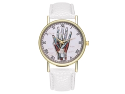 Relógio de quartzo casual unissex com pulseira de couro PU e mostrador redondo branco.
