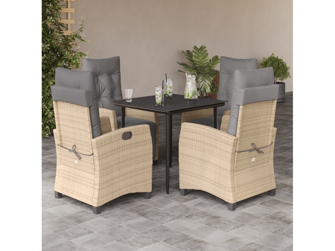Vidaxl 5pcs Conj. Jantar Jardim C/ Almofadões Vime Pe Bege Misturado