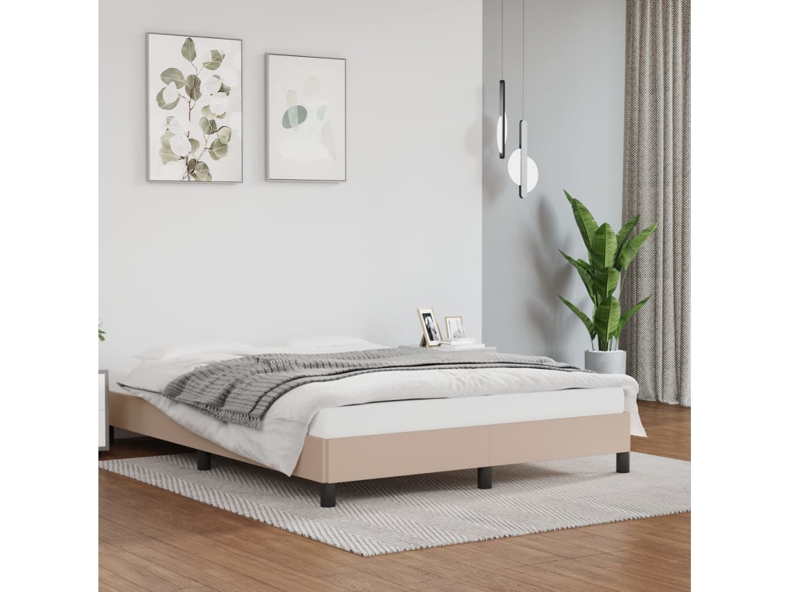 Vidaxl Estrutura De Cama 140x200 Cm Couro Artificial Cappuccino