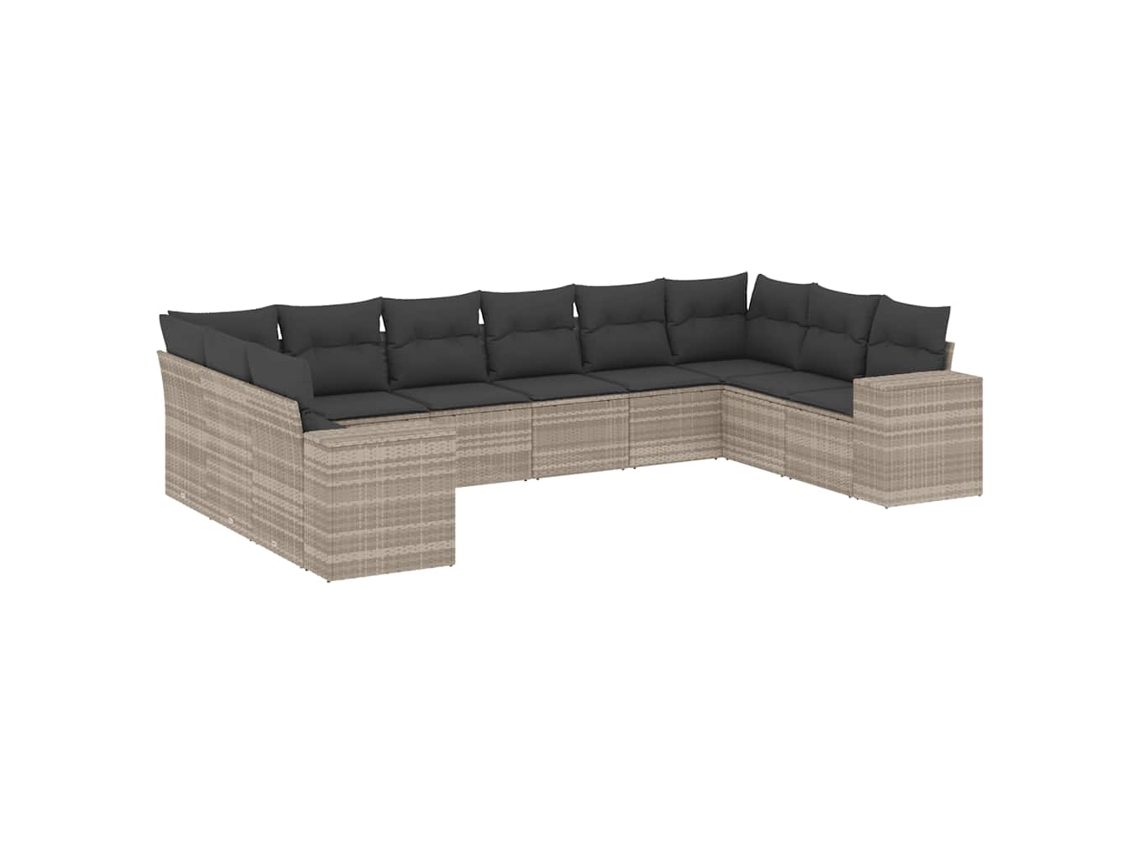 Conjunto de 10 Sofás Jardim com Almofadas Vime Pe Cinza Claro MAISON EXCLUSIVE (10 pcs)