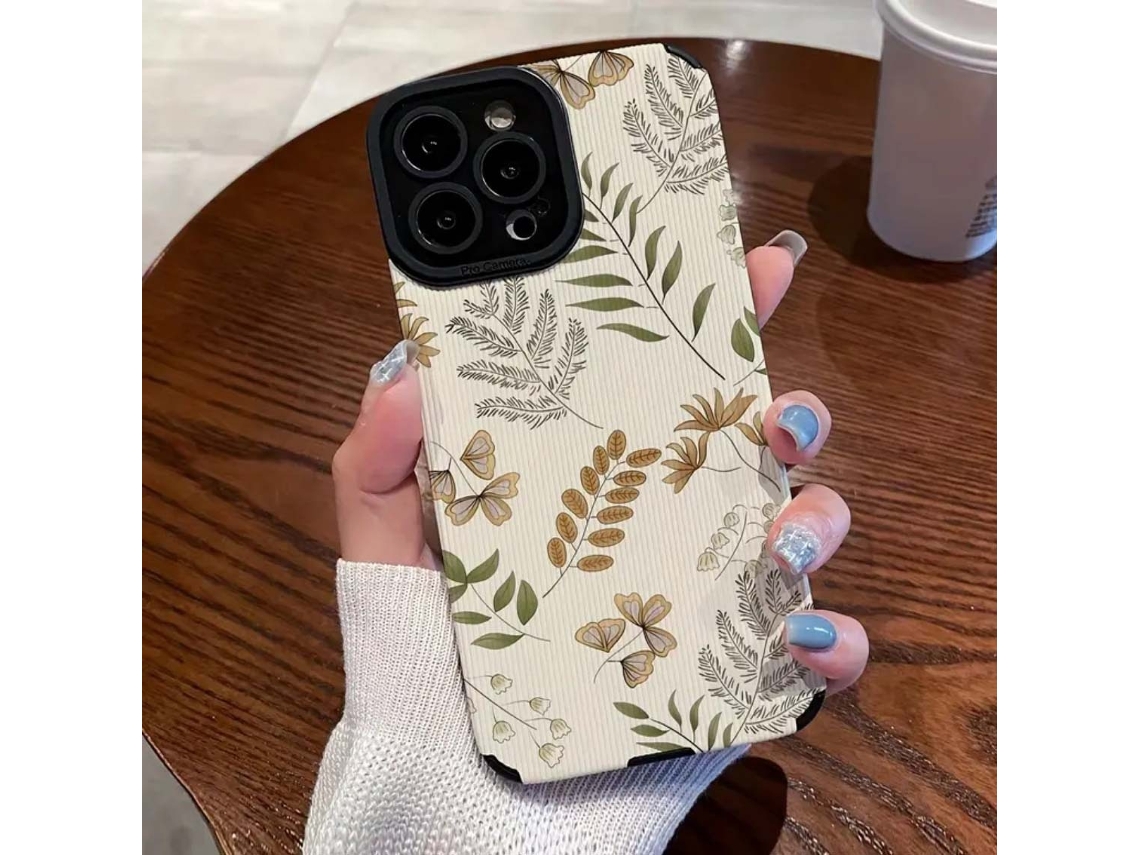 2 Capas Para Iphone 17 Pro Max Com Estampa Exclusiva De Samambaia, Folhas E Listras Nas Bordas.