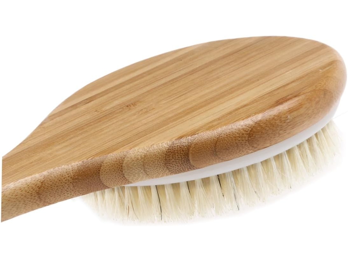 Escova Corporal Natural Galpada Com Cabo Longo Para Massagem E Esfoliação, Cerdas Médias De Javali Para Pele Macia