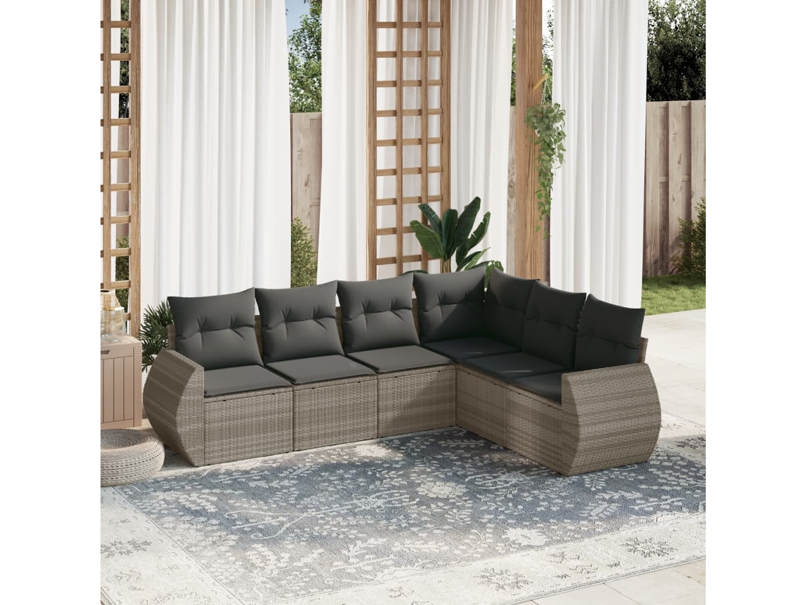 Vidaxl 6 Pcs Conj. Sofás Jardim Com Almofadões Vime Pe Cinzento-claro
