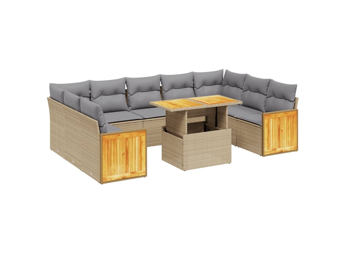 Conjunto de 10 Sofás para Jardim com Almofadões Vime Pe Bege MAISON EXCLUSIVE
