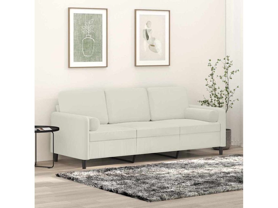 Vidaxl Sofá 3 Lugares C/ Almofadas Decorativas 180 Cm Veludo Creme
