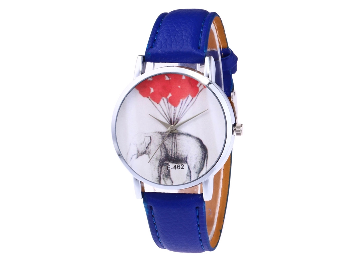 Relógio de Quartzo com Pulseira de Couro Padrão de Elefante Universal Azul Royal