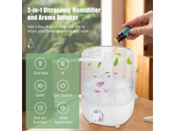 Umidificador ultrassônico 4L para quarto difusor de aromas ultra silencioso com desligamento automático e mangueira extra S/MARCA