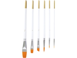 Conjunto de 6 Pincéis Nylon para Pintura a Óleo com Virolas Alumínio Branco e Cabos CHABERLU