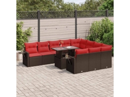 Vidaxl 11 Pcs Conj. Sofás Jardim C/ Almofadões Vime Pe/acácia Castanho
