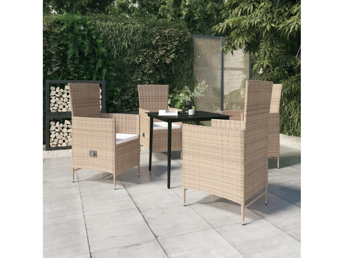 Vidaxl 5 Pcs Conjunto De Jantar Para Jardim Com Almofadões Bege