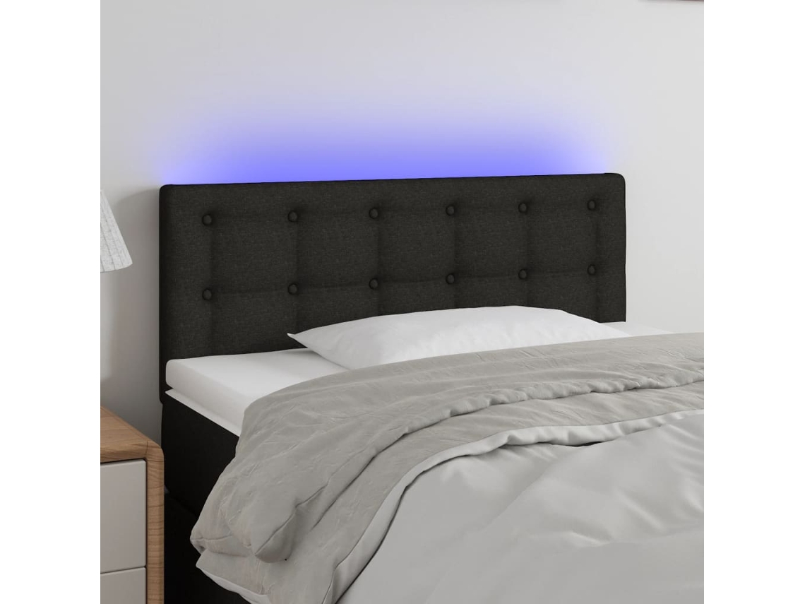 Vidaxl Cabeceira De Cama C/ Luzes Led Tecido 100x5x78/88 Cm Preto