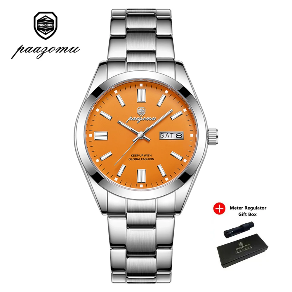 Relógio Esportivo De Luxo (prateado E Laranja), Elegante, Em Aço Inoxidável, Com Mecanismo De Quartzo.