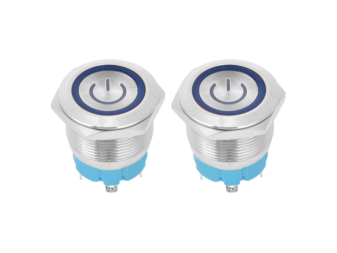 Interruptor De Botão Push Momentâneo 4 Pinos Com Luz Ip65 22mm Aço Inoxidável Azul 12-24vdc 2pcs