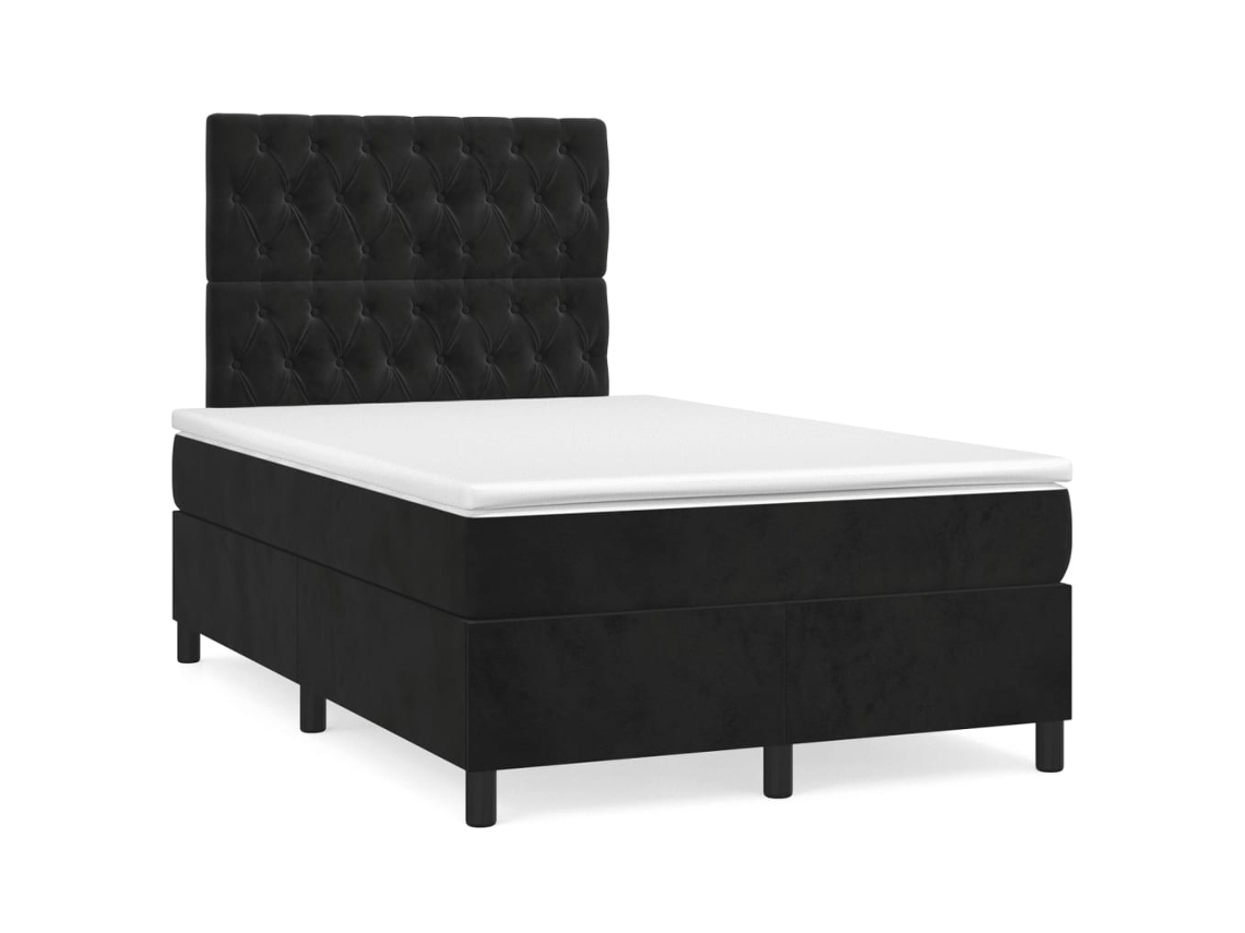 Vidaxl Cama Box Spring C/ Colchão E Led 120x190 Cm Couro Artif. Preto