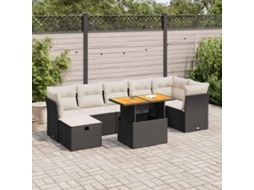 Vidaxl 8 Pcs Conjunto Sofás Jardim Com Almofadões Vime Pe/acácia Preto