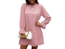 2026 vestido Midi de Chiffon Jacquard com Manga Longa e Gola em V para Mulher