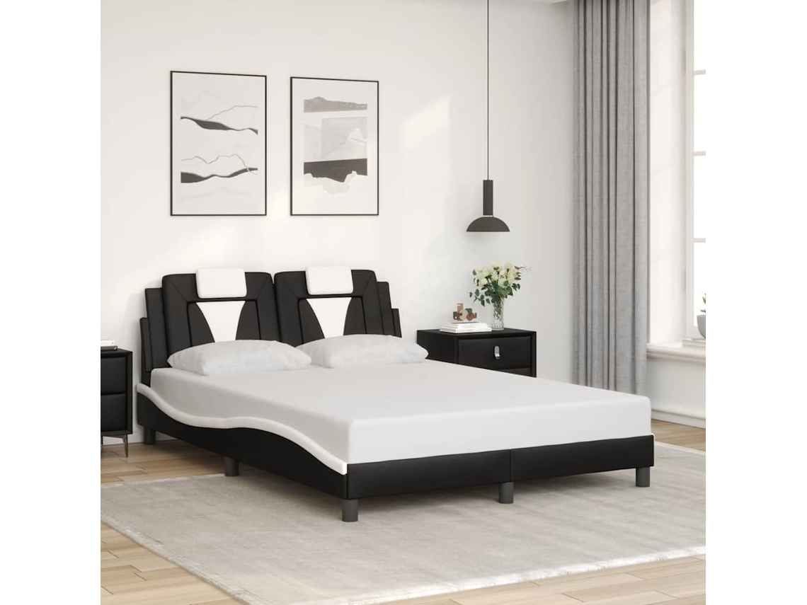 Estrutura de Cama Vidaxl Viana Sem Colchão Couro Artif. 140x190 cm Preto/branco