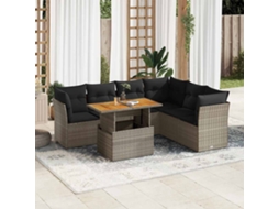 Vidaxl 7 Pcs Conjunto Sofás P/ Jardim C/ Almofadões Vime Pe Cinzento
