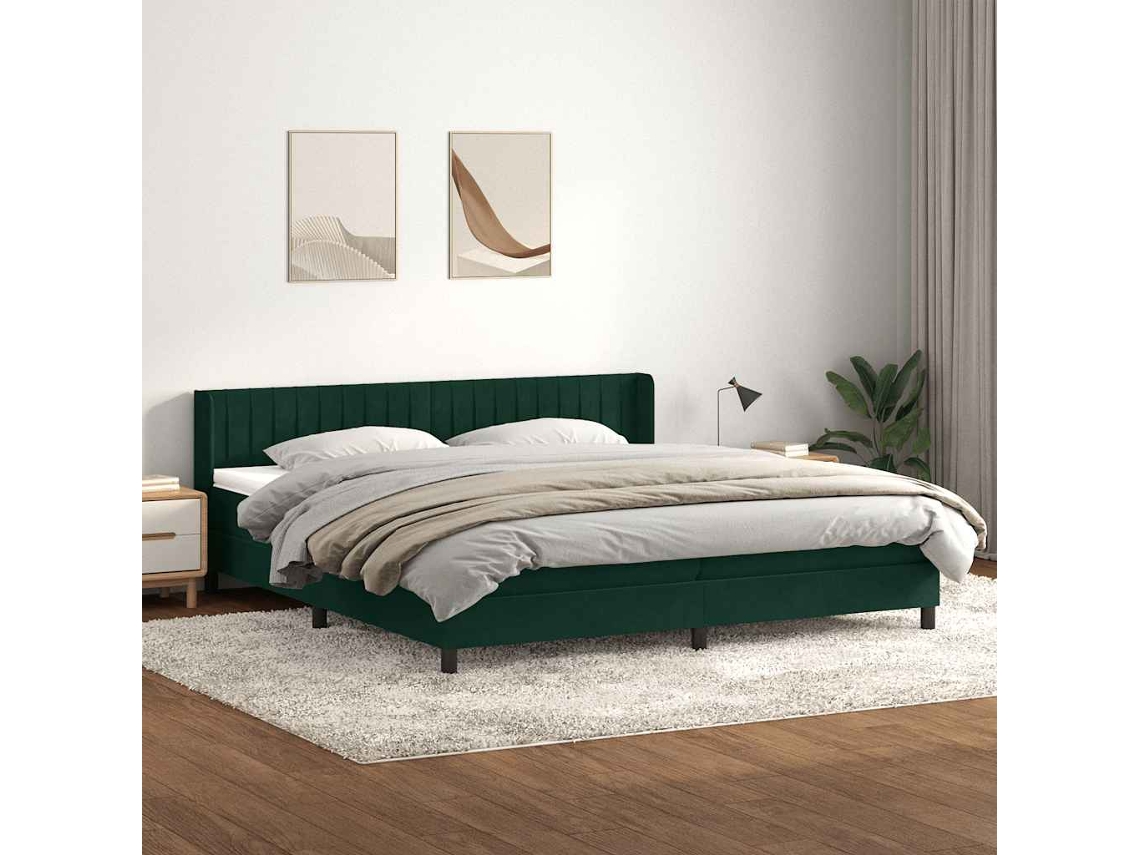 Vidaxl Cama Com Molas/colchão 180x220 Cm Veludo Verde-escuro