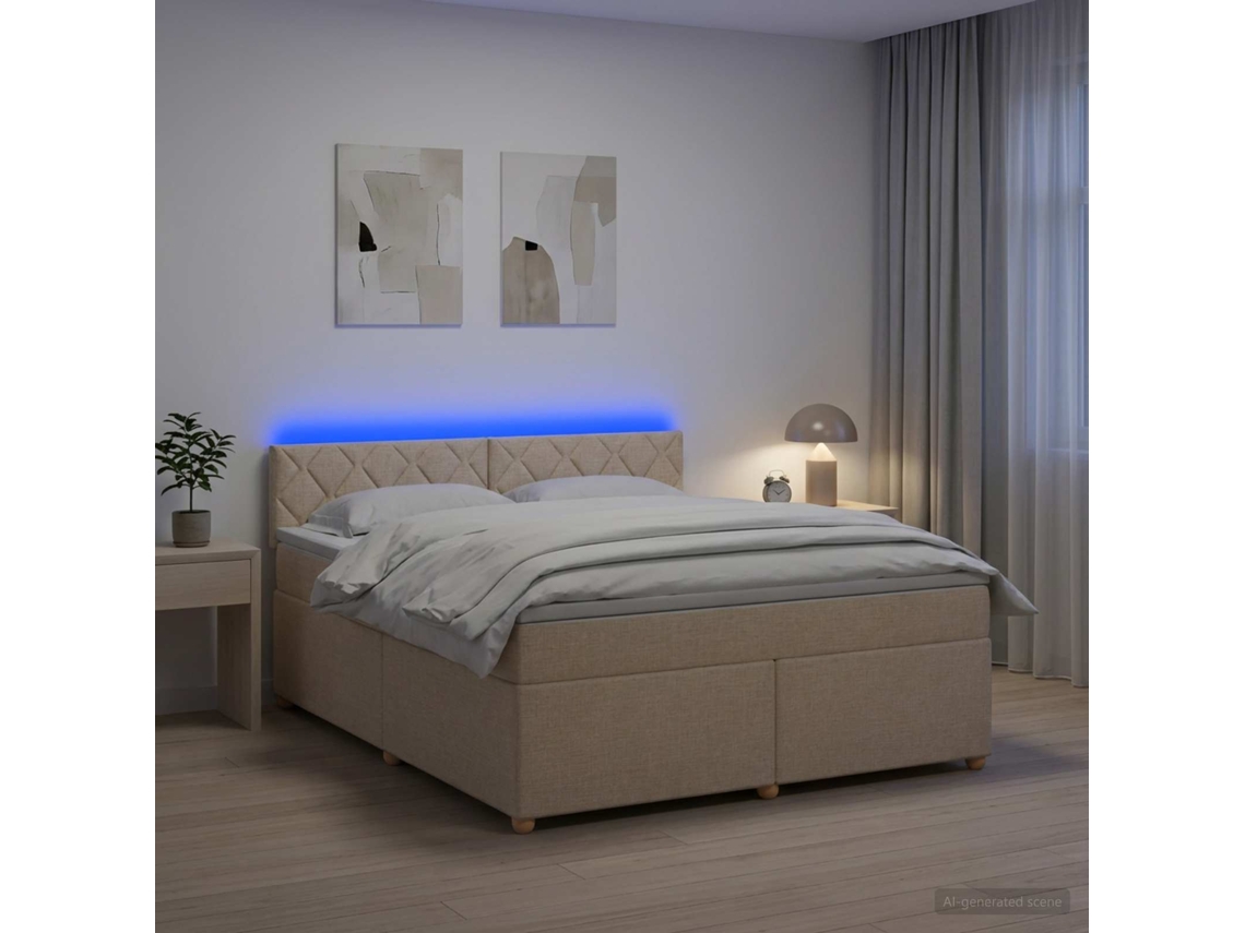 Vidaxl Cama Box Spring Com Colchão Creme 160 X 200 Cm Tecido