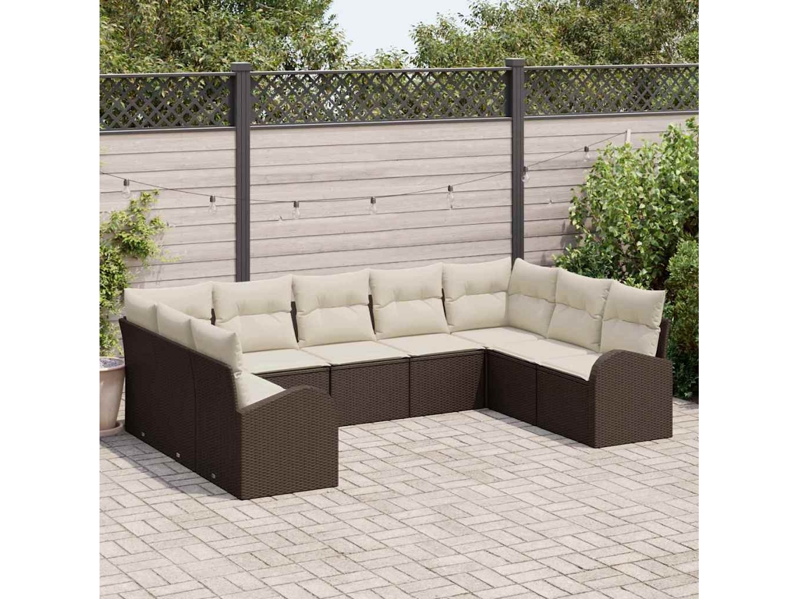 Vidaxl Conjunto de Sofás 9 Pcs Castanho Rattan de Polipropileno