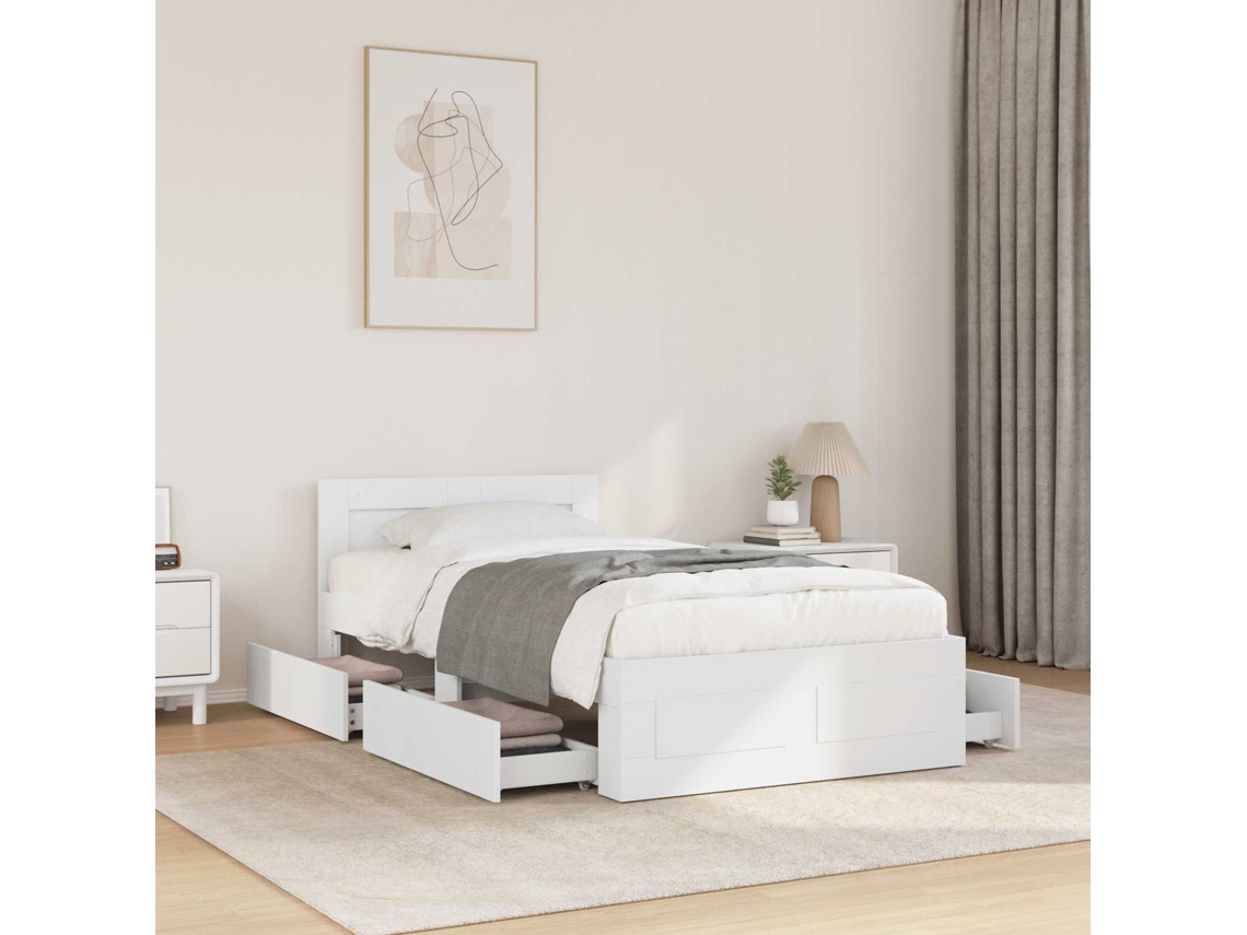 Vidaxl Estrutura Da Cama Com Gaveta 2 Unid. Branco Madeira Processada