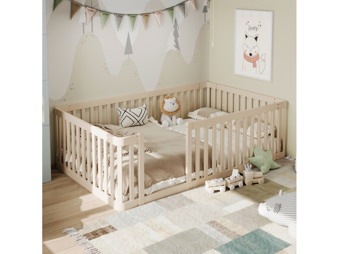 Base De Cama De Madeira 90x200 Cm Com Grade, Creme