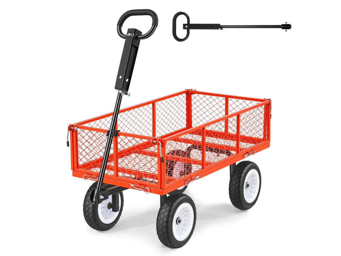 Carrinho de Jardim 408,2 Kg Resistente de Aço com Pneus Cor Vermelha VEVOR