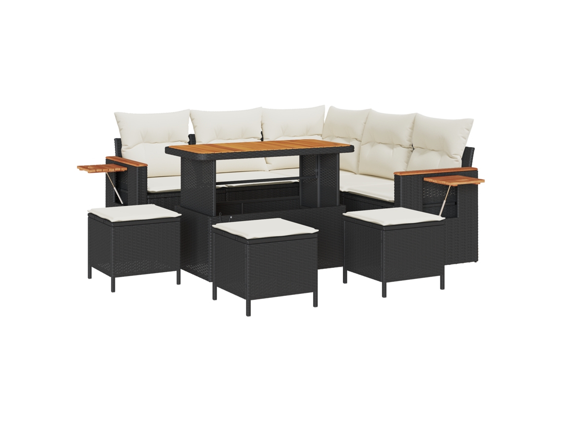 Conjunto 10 Conjunto De Sofá De Jardim Vidaxl Preto Vime Pe (219 X 219 X 85 Cm)