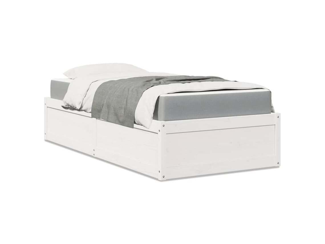 Vidaxl Cama com Colchão 90x190 Cm Madeira de Pinho Maciça Branco