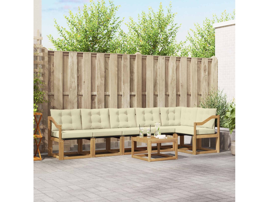 Vidaxl Conjunto De Sofás Para Exterior 7 Pcs Branco E Creme