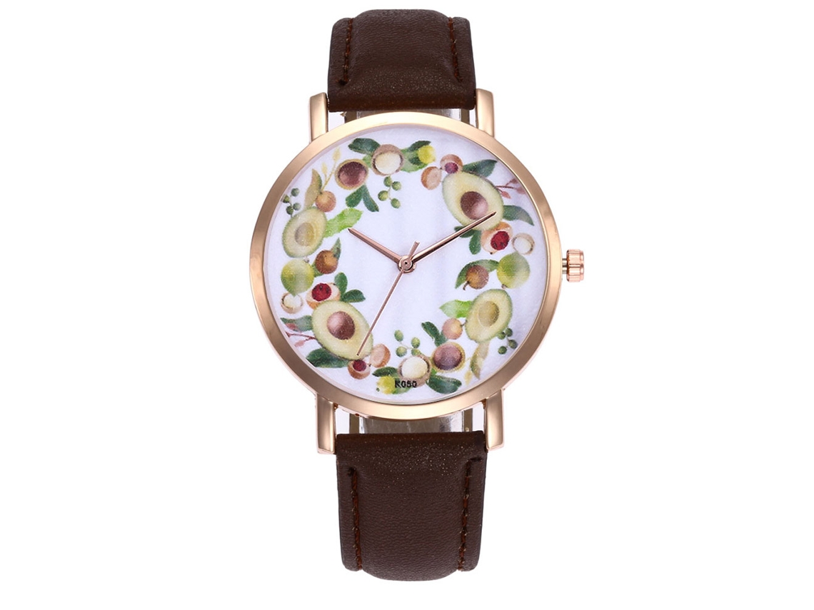 Relógio de Pulso Feminino de Quartzo com Pulseira de Couro Pu Padrão Simples Café