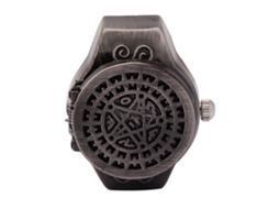 Relógio Anel Vintage Masculino com Capa Flip Up Quartzo Preto Elástico