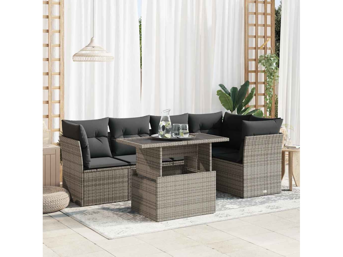 Vidaxl 6 Pcs Conjunto Sofás De Jardim Com Almofadões Vime Cinzento