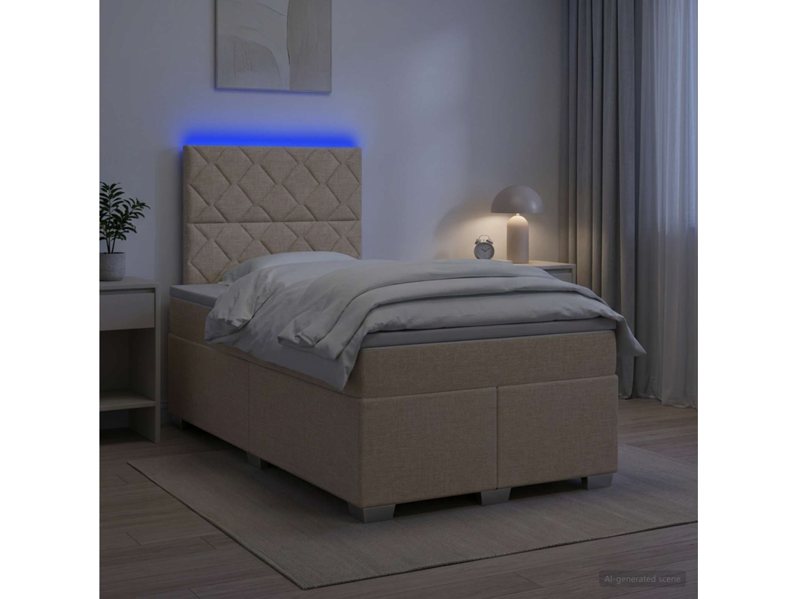 Vidaxl Cama Box Spring Com Colchão Creme 120 X 200 Cm Tecido