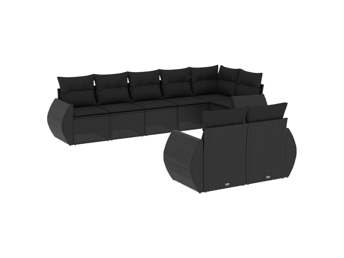 Conjunto de 8 sofás de jardim com almofadões em Vime Pe Preto MAISON EXCLUSIVE