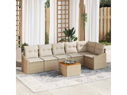 Vidaxl Conjunto De Sofá De Jardim 7 Unid. Bege E Creme Vime Pe