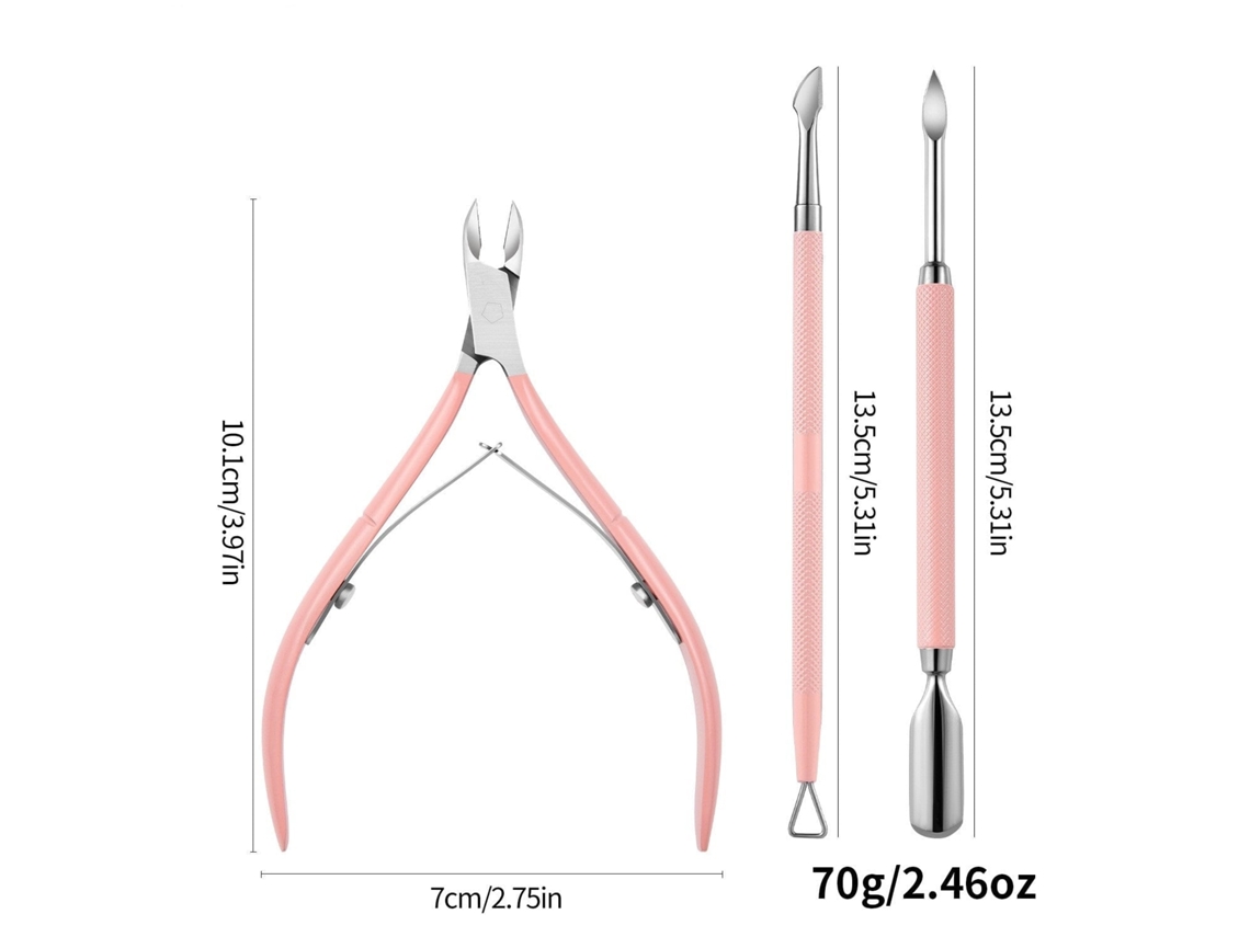 Conjunto de 3 ferramentas para cutículas com empurrador e pinça em aço inox ZYBLSSBB
