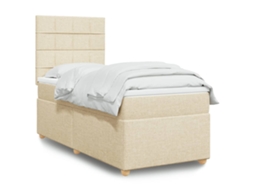 Cama Com Molas/colchão 100x200 Cm Tecido Cor Creme