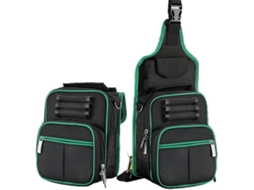 Bolsa portátil para ferramentas de eletricista, para transporte no ombro, com compartimento principal e bolsos frontais.