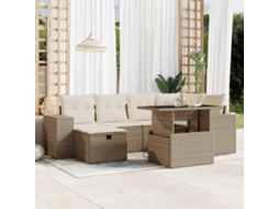 Vidaxl 7 Pcs Conjunto De Sofás P/ Jardim Com Almofadões Vime Pe Bege