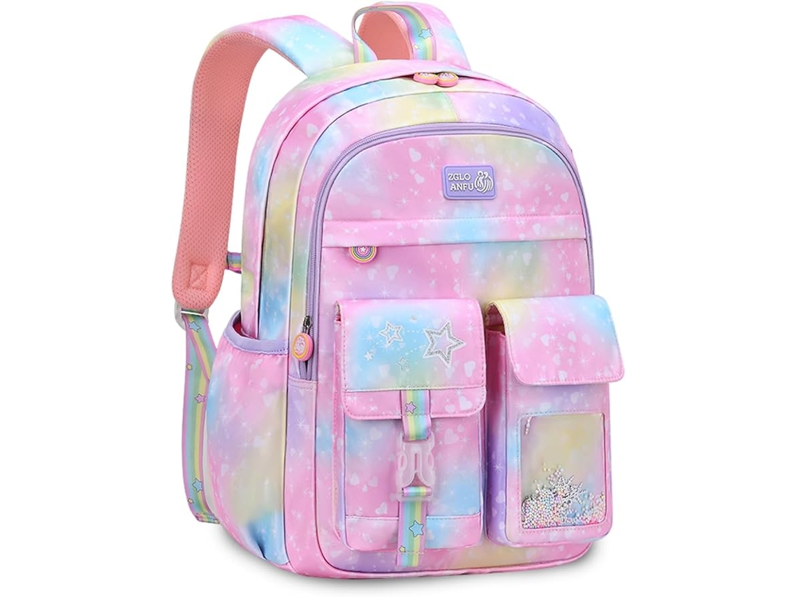 Mochila Infantil Rosa, Fofa E Encantadora, Com Estampa De Galáxia, Ideal Para Escola, Escolar Feminina O Dia A Dia, Alça Peitoral. Aquaforge
