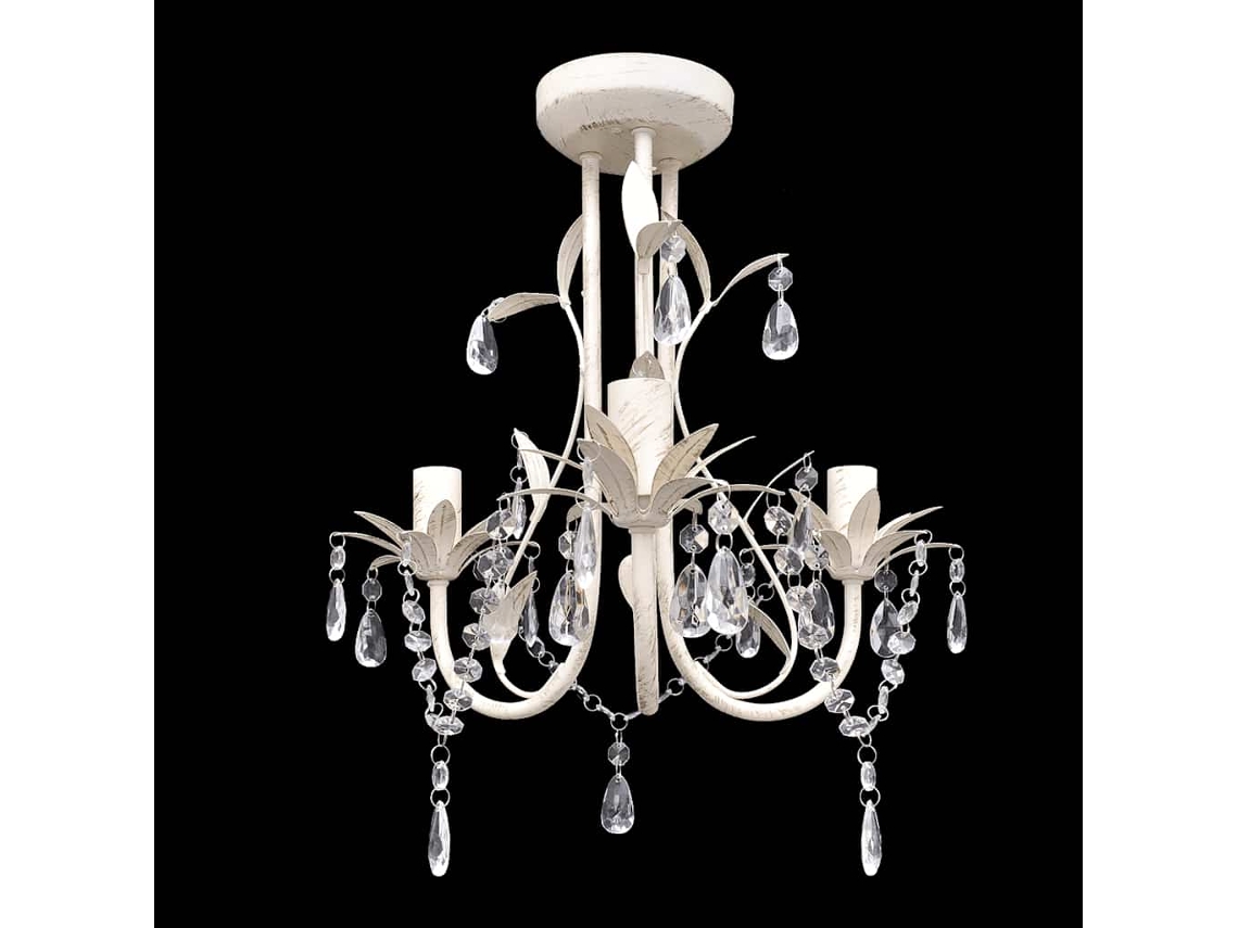 Candelabro Com Cristais Pendente Elegante Em Branco